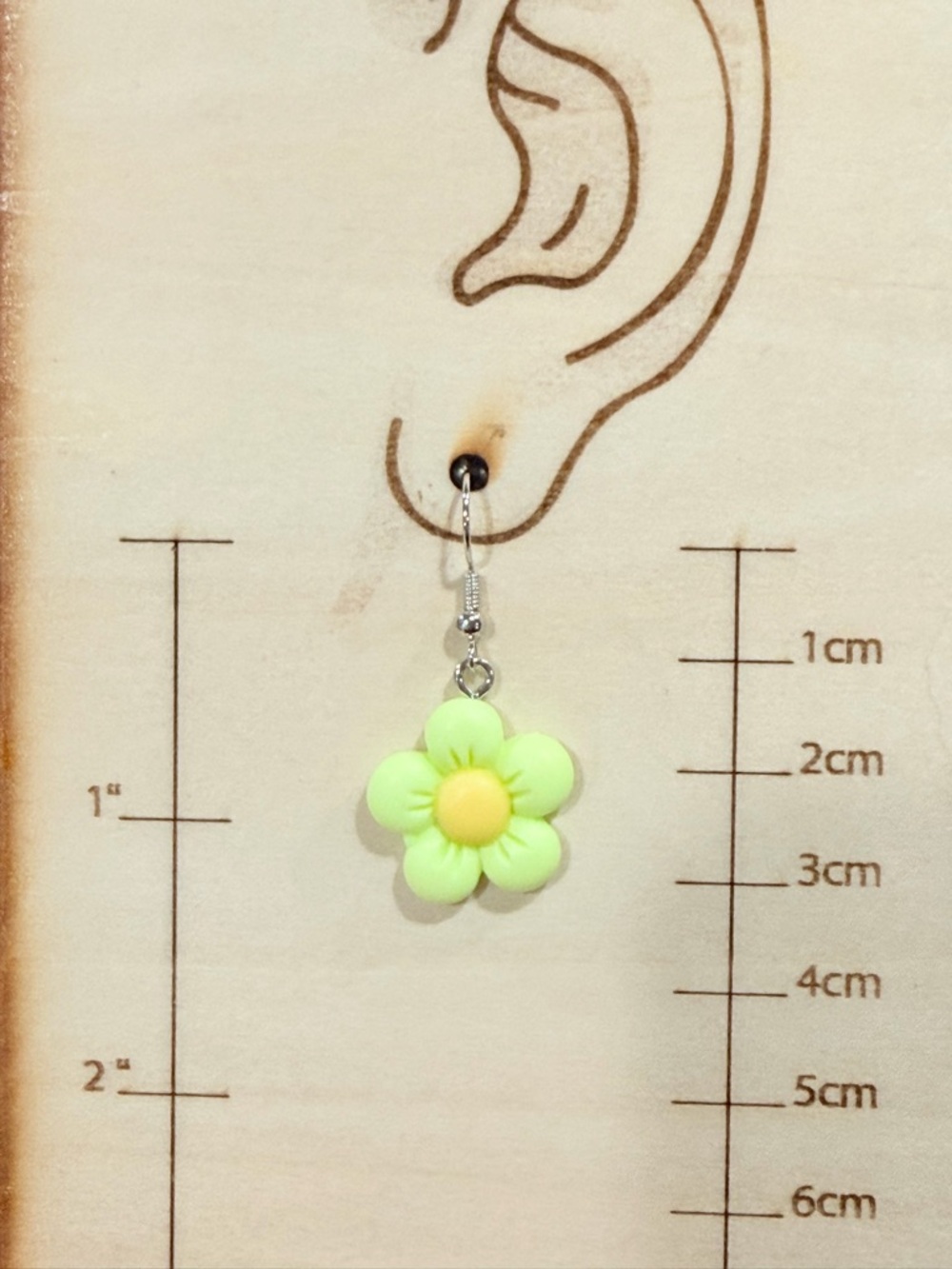 Neon Yellow Green Flower Dangle Earrings - Picture 2 of 2